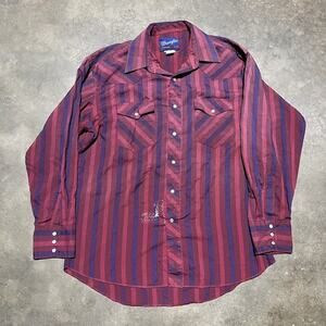 Vintage 90s Wrangler Red/Navy X-Long Tails Pearl Snap